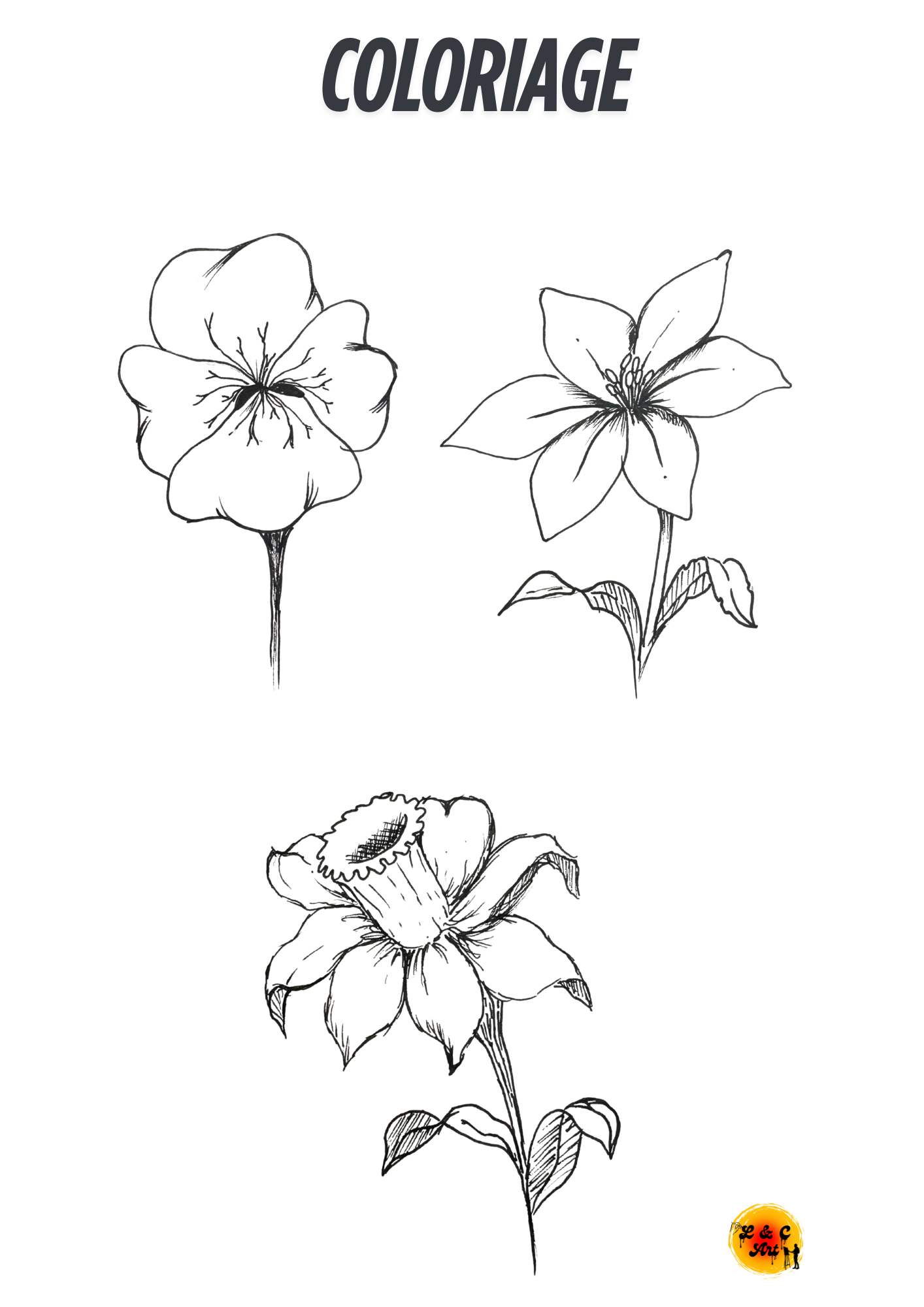 Coloriage 3 fleurs V2